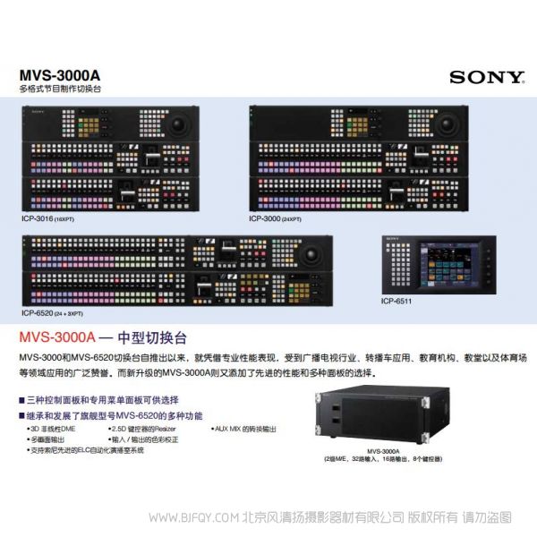 索尼 多格式節目制作切換臺 MVS-3000A 宣傳海報 電子手冊 使用指南 如何操作 按鍵圖解